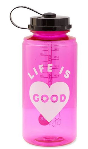 Life is Good Water Bottle Heart FstPink