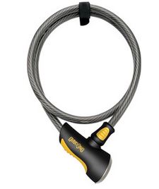OnGuard Akita Non-Coil Cable Lock with Key: 10' x 12mm, Silver/Black/Yellow